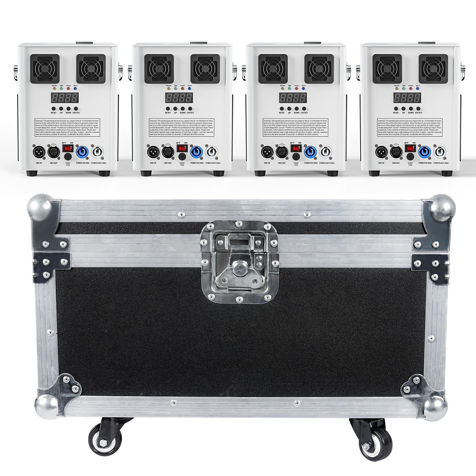 1000W Macchina Pirotecnica, Macchina Effetto Palcoscenico Bianco d-mx512 e Macchina Scintilla Fredda Telecomandata per Matrimonio Festa DJ Palcoscenico (4 Pezzi con Flightcase)