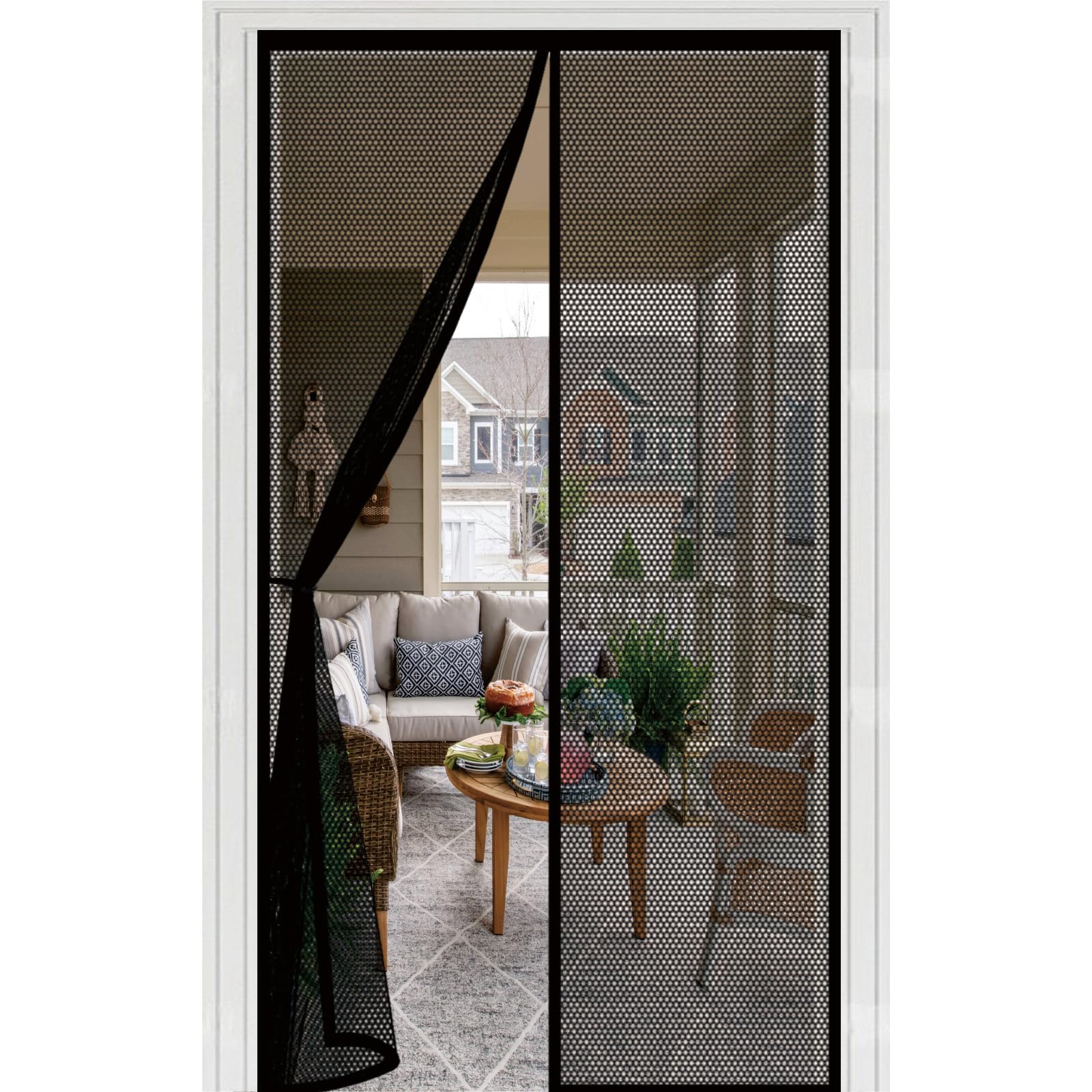 Fly Screens Doors 102 x 234 cm Self-Sealing Mesh, Powerful Magnets and Full Frame Magic Tape, No Drill Installation, Keeps Bugs Out, Patio Insect Door Screen for Patio Door, Black