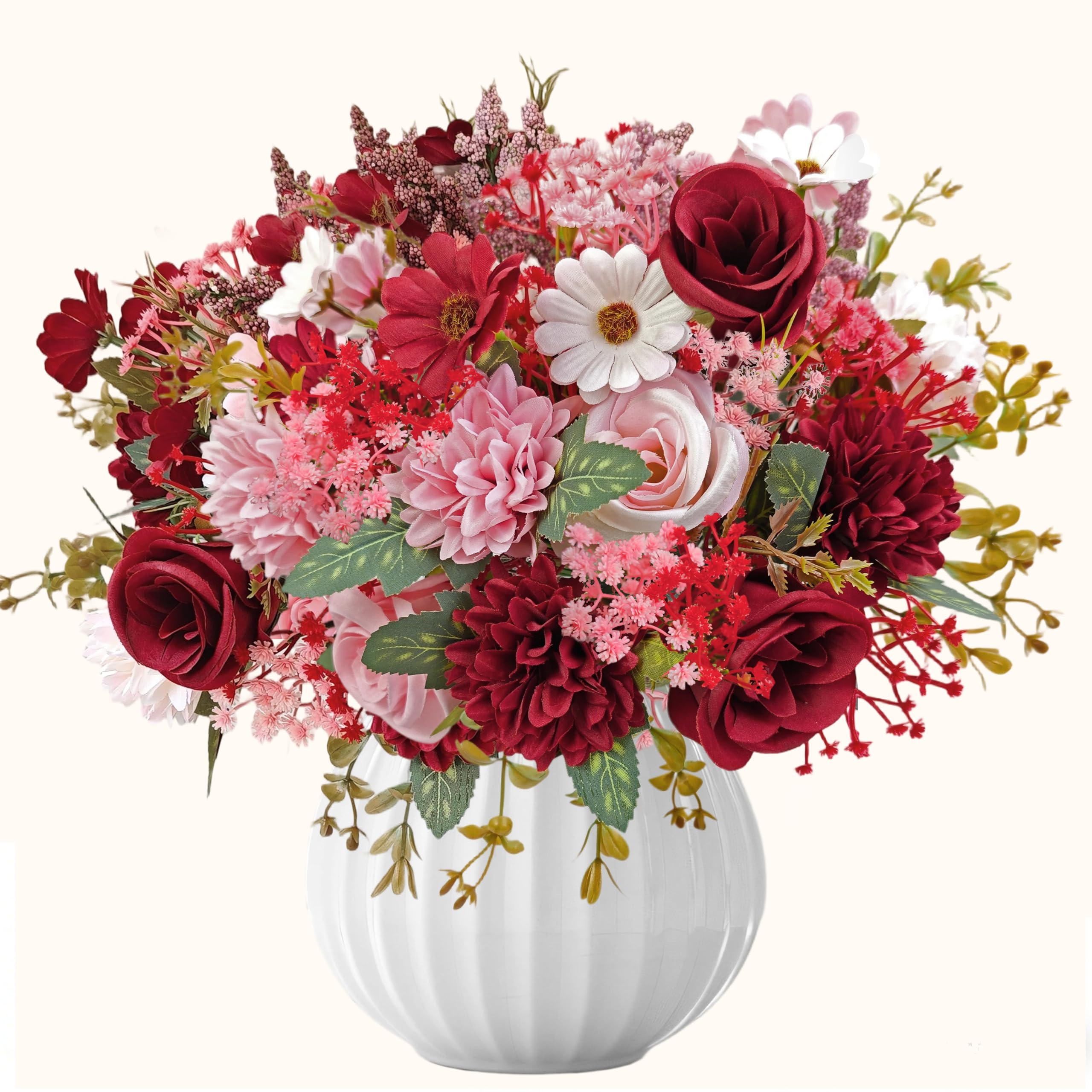 22pcs Artificial Flowers Red Roses Peonies Fake Hydrangea Artificial Pink Lavender Daisy Flowers,Faux Gypsophila Burgundy Flowers Bouquet for Bridal Wedding DIY Arrangement Home Decor Valentine's Day — image 1