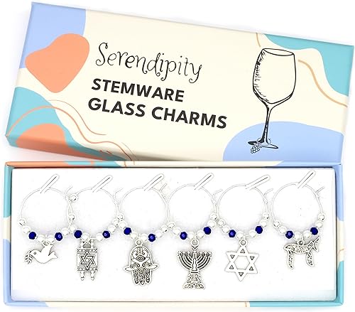 Jewish Wine Glass Charms - Elegant Silver Menorah, Chai, and Star of David Designs for Festive Celebrations, Jewish Holiday Table Decorm Hanukkah,