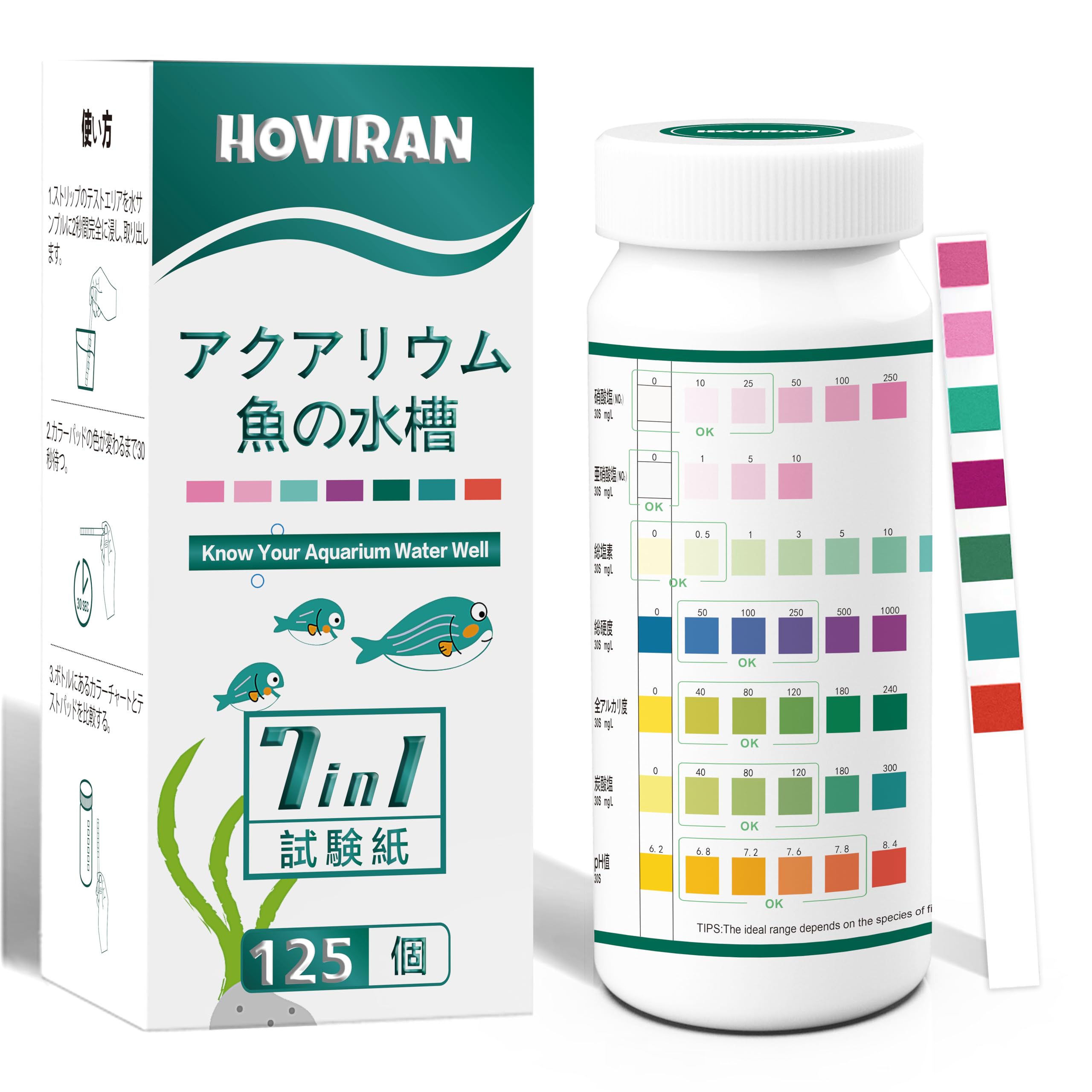 HOVIRAN アクアリウム 水槽 7 in 1 金魚 水質検査キット試験紙、塩…