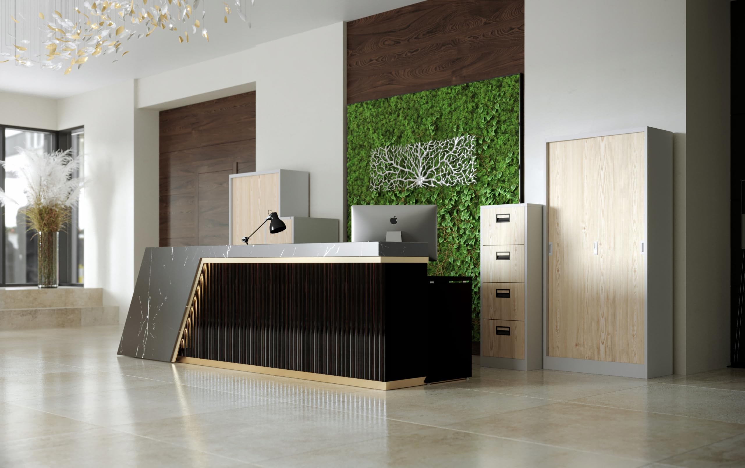 Jan Nowak Aktenschrank Büroschrank mit Schiebetüren Metall 4 Fachböden Pulverbeschichtung Abschließbar 185 cm x 90 cm x 40 cm (Weiß/Holzoptik)