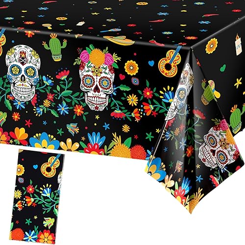 Miniatura 19 de Irenare Mantel de plástico con diseño de Día de los Muertos, diseño de calavera de azúcar, desechable, rectangular, para Halloween, cumpleaños