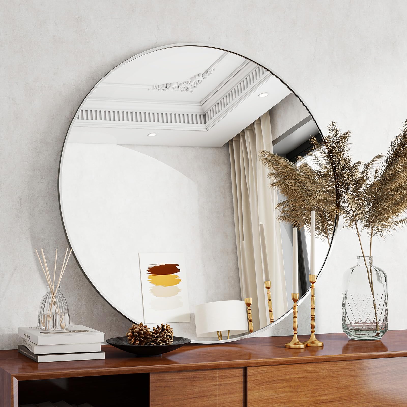 Miroir Rond Acrylique Sans Cadre - Diamètre 25 Cm - Adhésif Double Face Inclus - Installation Sans Perçage - Pour Chambre, Salon, Couloir