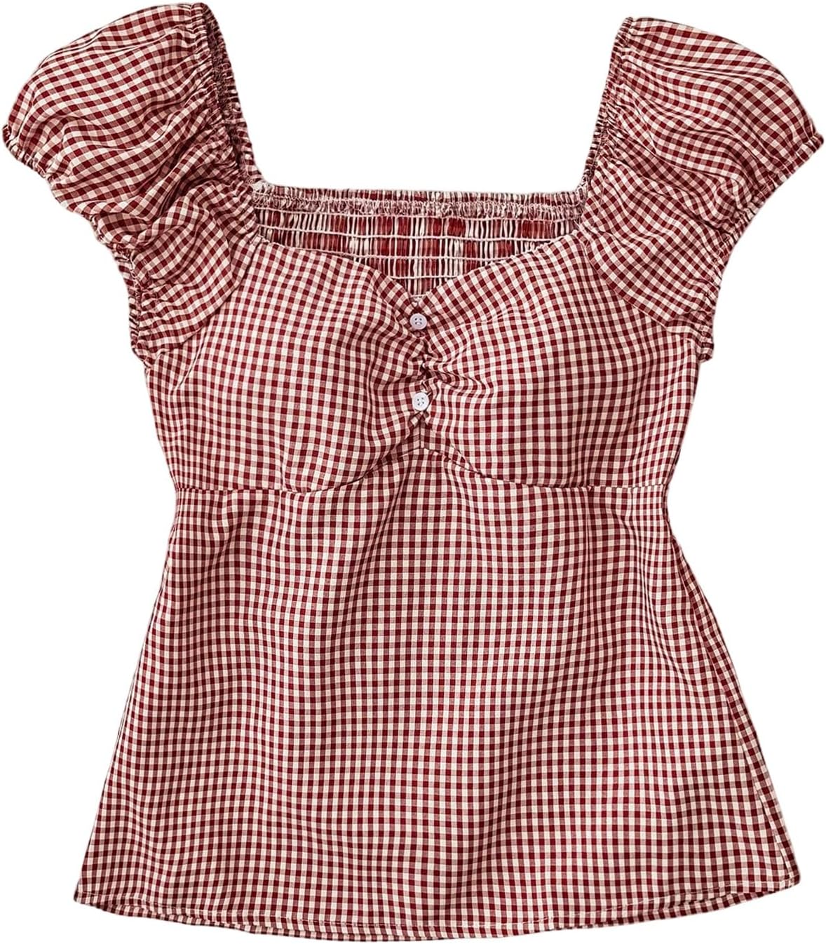 SOLY HUX Girl's Plaid Gingham Tops Sweetheart Neck Puff Sleeve Peplum Cute Summer Blouse