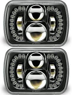 120W 7x6 5x7 LED Headlights Unique “Diamond” Ring Design for Amber Turn Signal, White DRL and High Low beam Compatible with Jeep Wrangler YJ Cherokee XJ H6054 H5054, DOT Compliant, 2 PCS