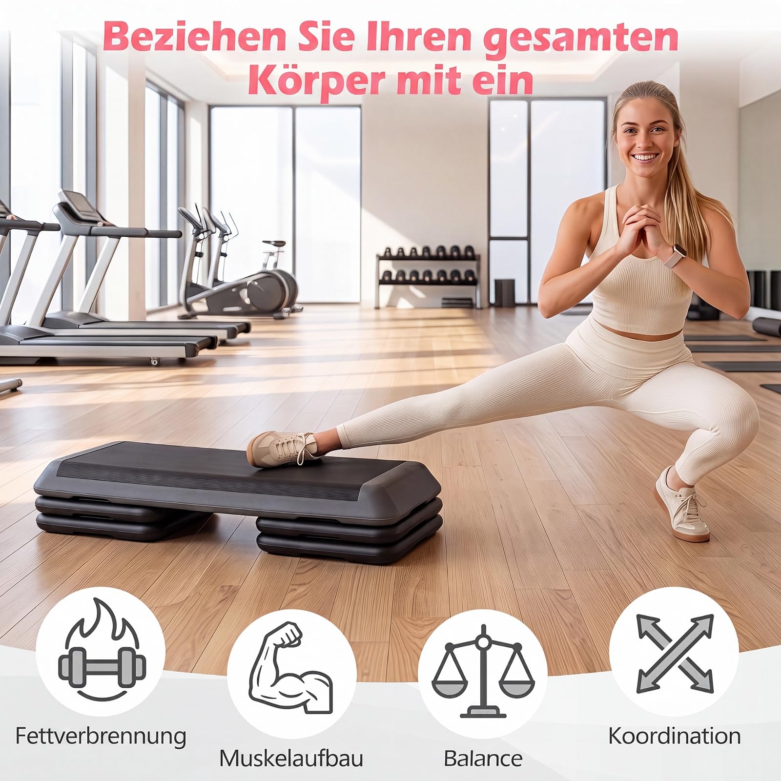 COSTWAY Stepper aerobowy z 3-stopniową regulacją wysokości | Antypoślizgowy step do 150 kg, stepper fitness z 4 blokami podporowymi, do domu, studia fitness