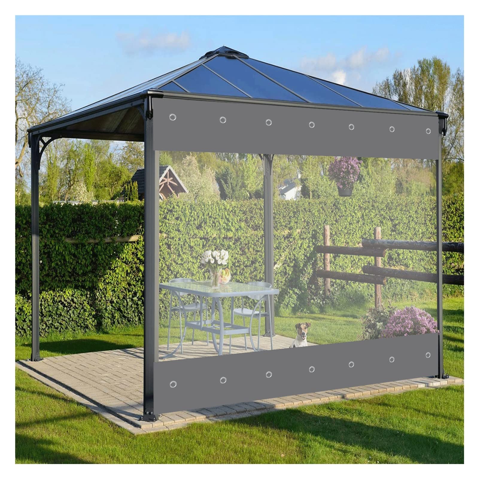 Transparente PVC Outdoor Trennwände Vorhänge Reißfeste Seitenteile mit Ösen für Pavillon und Pergola, Gartenzelt (1x2.5m/3.3x8.2ft)