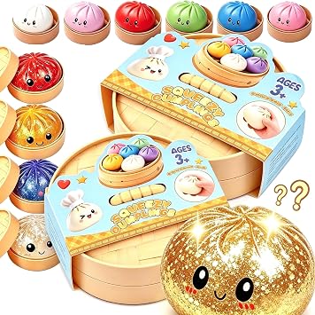 Random Dumpling Squishies Mystery Box-Glitter Dumpling Squishies Box, 10+1 Colors Colorful Dumplings Stress Balls, for Adults Kids, More Surprises Random-2pcs