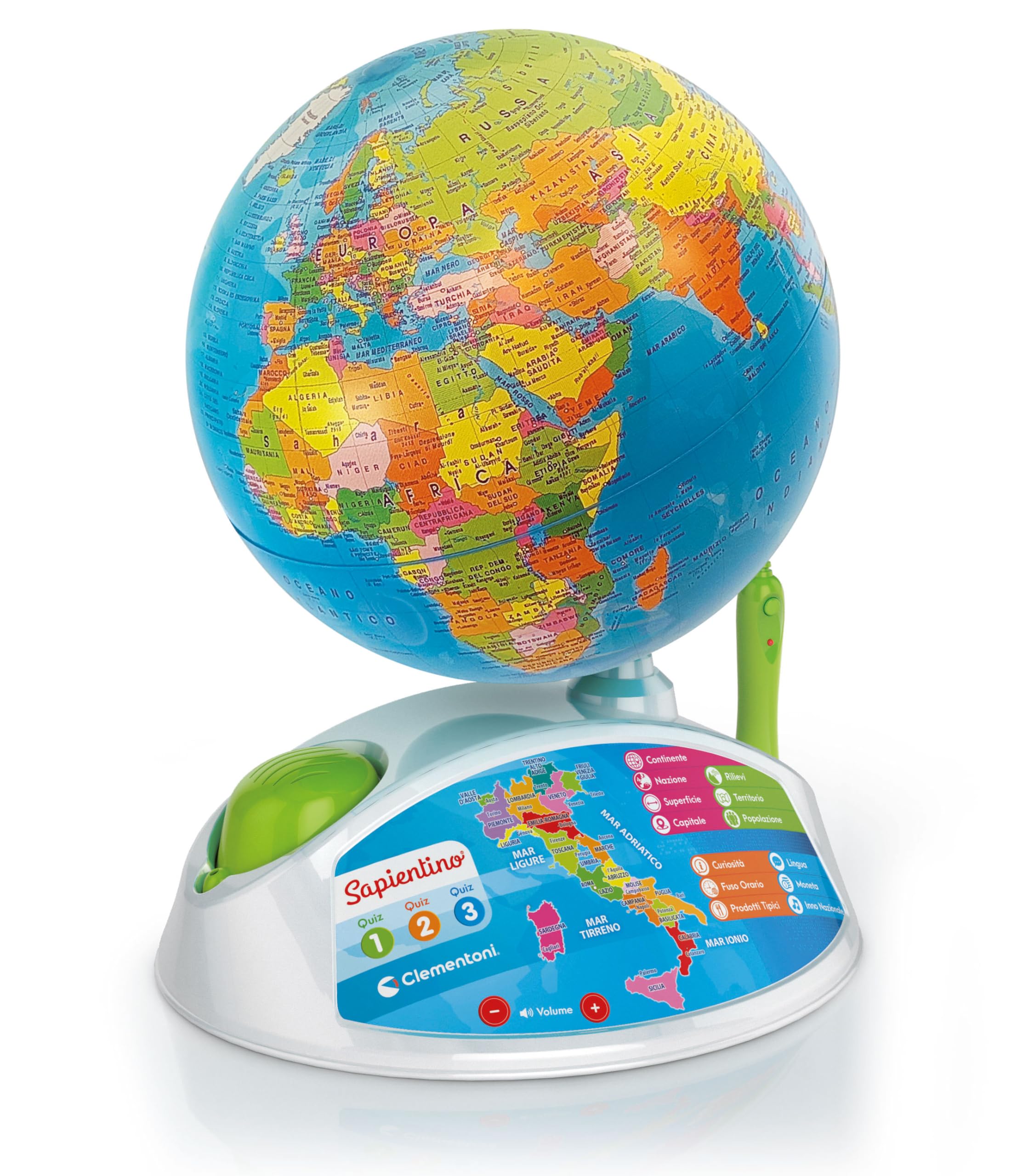 Clementoni - Sapientino Esploramondo Realtà Aumentata, Mappamondo Educativo per Bambini dai 7 Anni in su, Globo Educativo con Penna Interattiva e App Dedicata, Made in Italy, Lingua Italiana, 16032