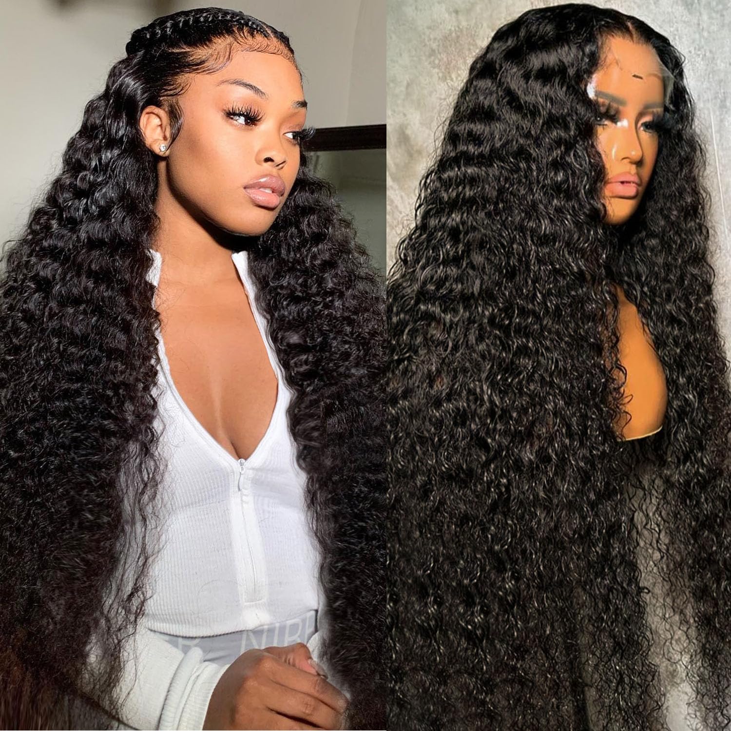 IWISH 220% Density Full 13x4 Deep Wave Lace Frontal Wigs Human Hair Wet And Wavy 22 Inch 13x4 HD Transparent Lace Front Wigs Long Hair Virgin 12A Brazilian Human Hair Pre Plucked Curly Wig for Women