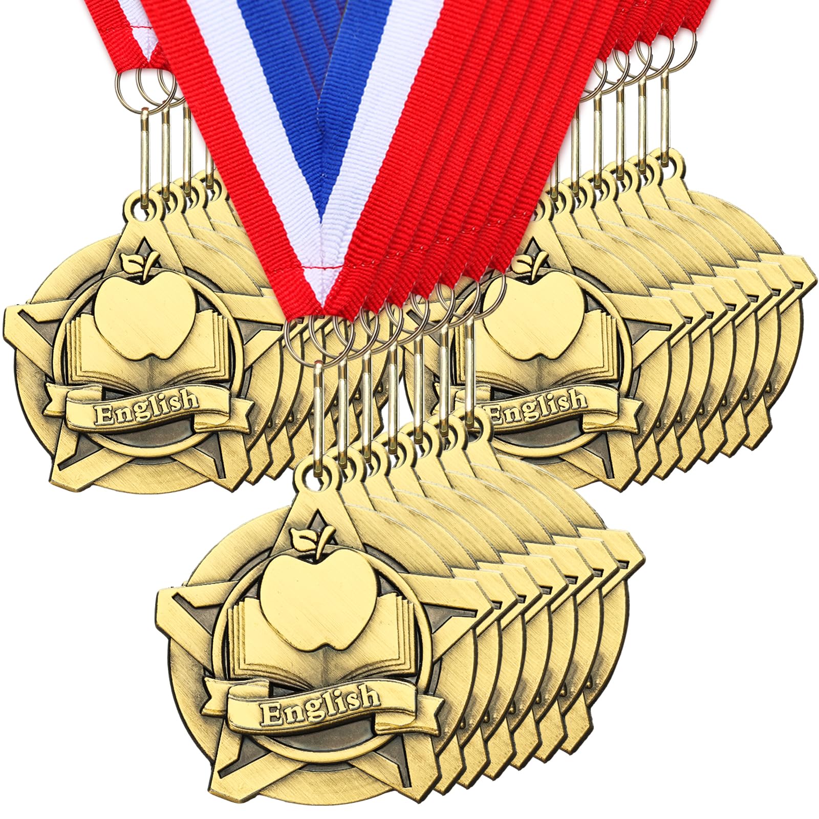 Quelay 30 medaglie premio da 5 cm, con nastri per il collo, trofeo in metallo, regalo per tornei, concorsi, feste, bambini e adulti