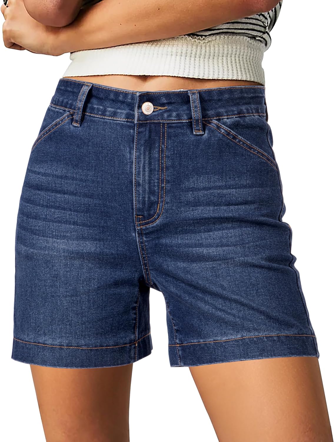 luvamia Jean Shorts for Women High Waisted Trendy Stretchy Denim Shorts 5 Inch Inseam Summer Casual Jorts with Pockets