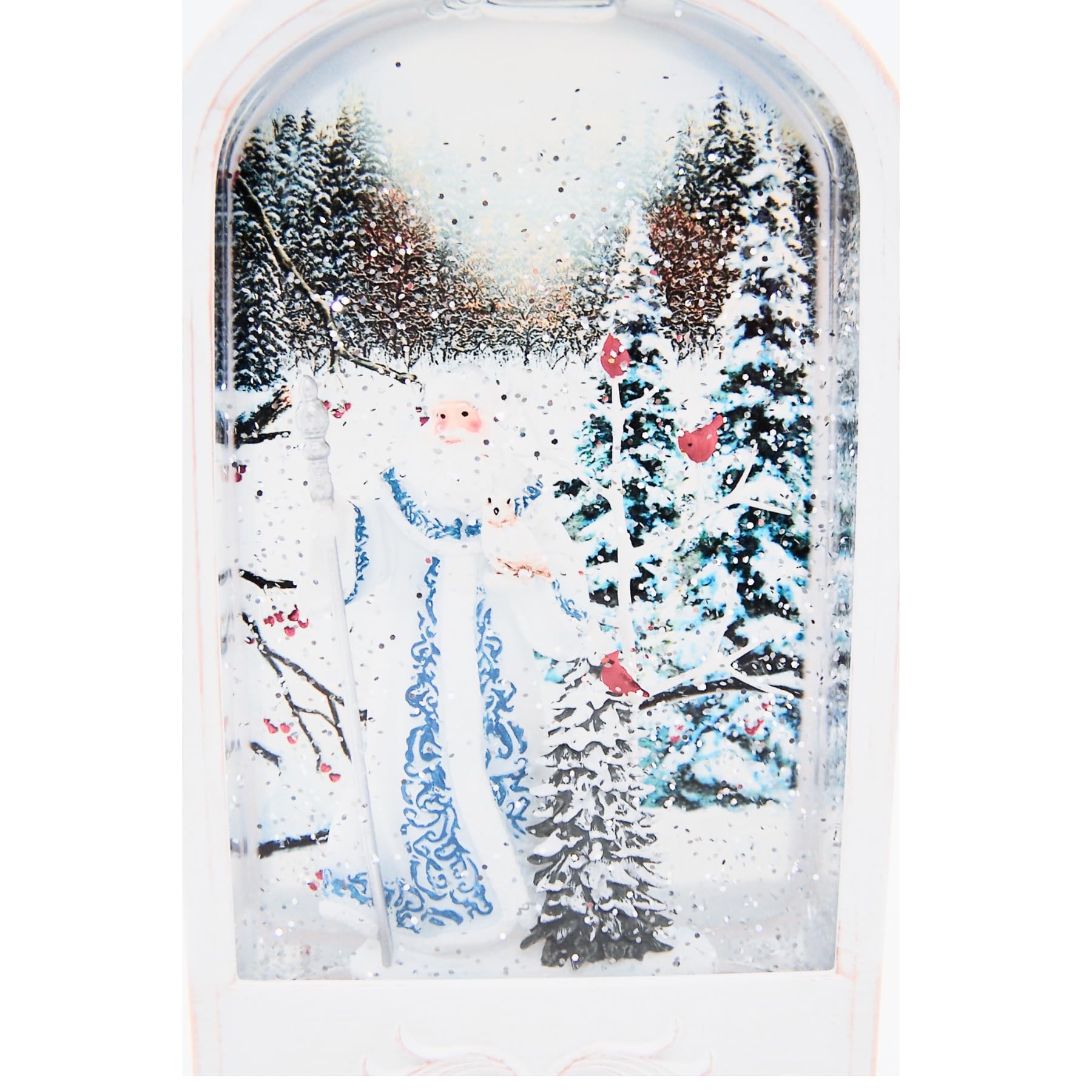 Lanterne lumineuse Père Noël avec scène d'hiver, paillettes tourbillonnantes, décoration de Noël autoportante, décoration de vacances festive, 30 cm de haut