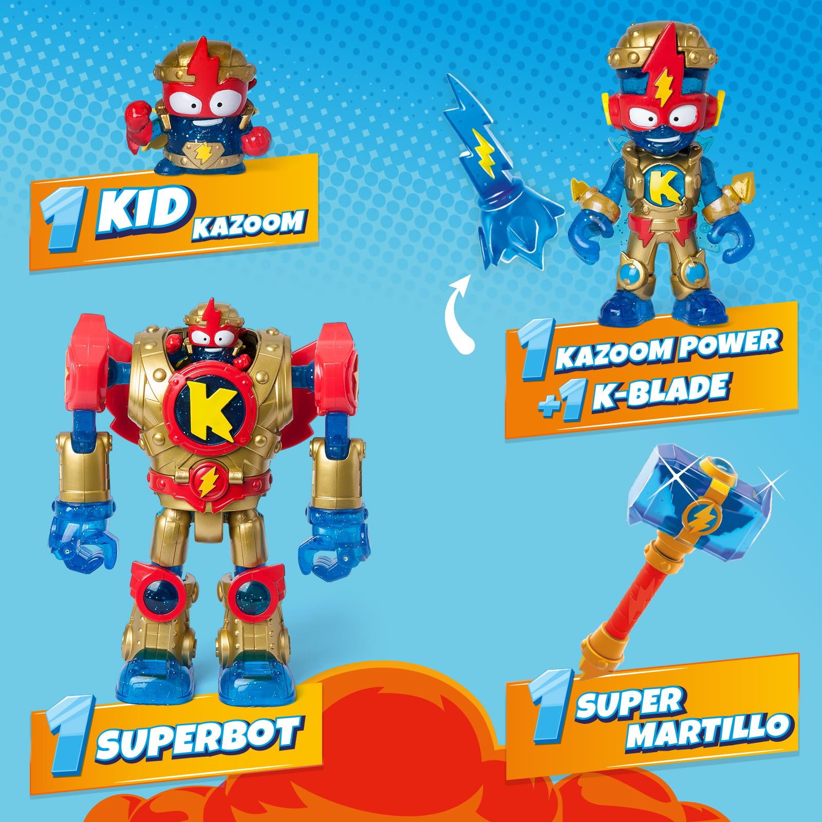 SUPERTHINGS Superbot Kazoom Power Golden Armor – Robot Kazoom Power articulado con Armadura Dorada y Accesorios de Combate. Incluye 1 Kazoom Kid y 1 SuperThing héroe exclusivos — view 3