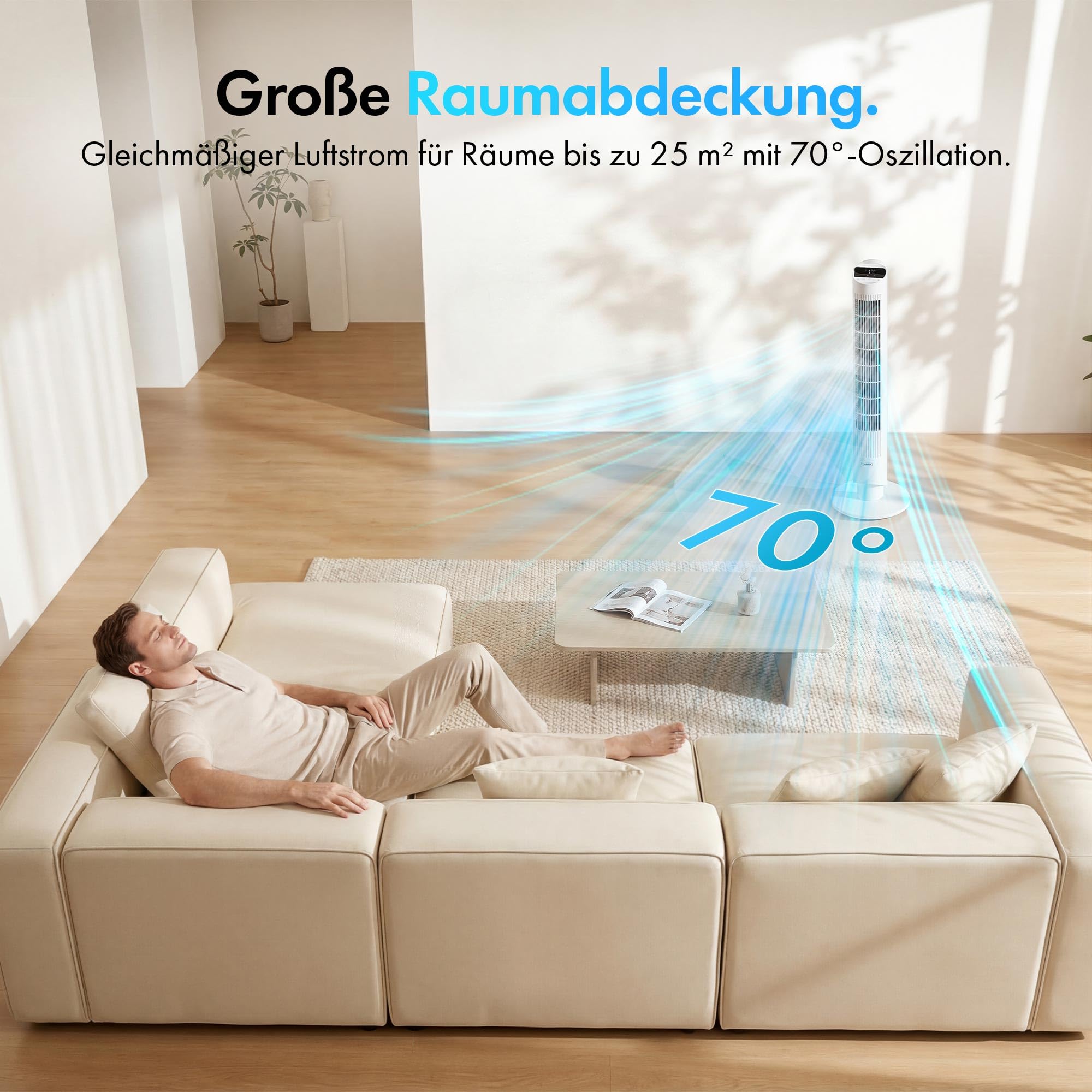 VonHaus Turmventilator 102 cm, Elektrischer Standventilator mit WiFi, Smart Steuerung Alexa/Google Home, Fernbedienung, 12H Timer, 70° Oszillation