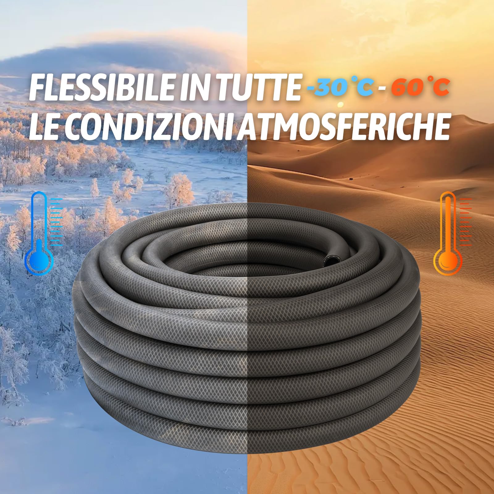 Fevone Tuinslang, 50 m, tuinslang, 13 mm, 4-laags, 25 bar, robuust en duurzaam, draagbaar, outdoor, compressor, tuinslang, flexibel, robuust, wendbaar, anti-kromming, oranje