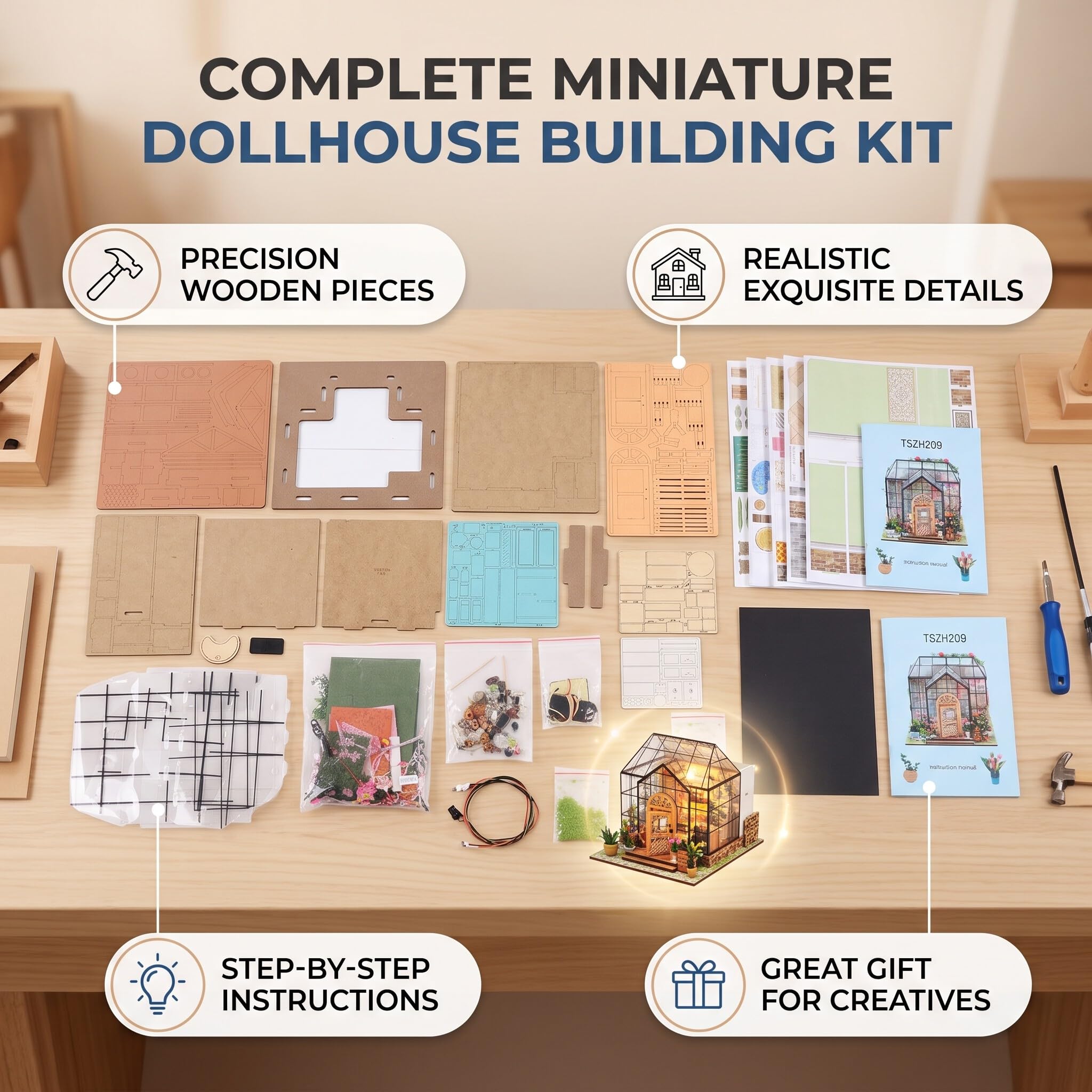 Casa de Muñecas en Miniatura DIY 1:24, Luz Led, Kit