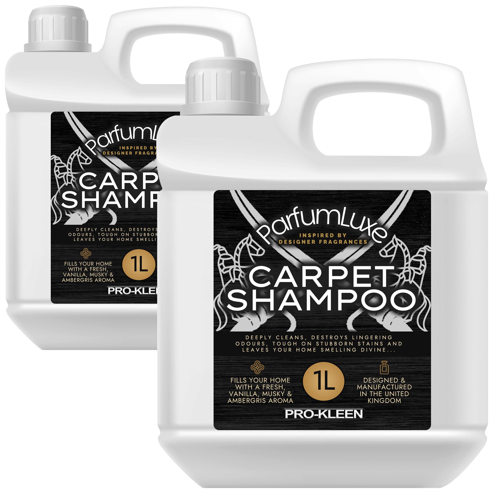 Pro-Kleen Parfum Luxe Carpet Shampoo - Deeply Cleans, Removes Stains, Deodorises - Inspired by Designer Fragrance - Leaves a Long-Lasting Fresh, Vanilla, Musky & Ambergris Aroma (1 l (Pack of 2))