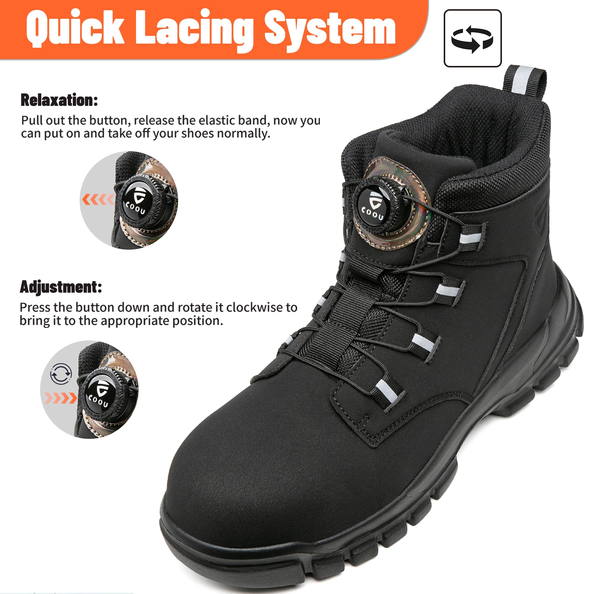 KOIFISH Chaussures de Sécurité Hommes Femmes Montante Basket de Securite Légère Confortable Bottines de Travail Embout en Acier Antidérapant