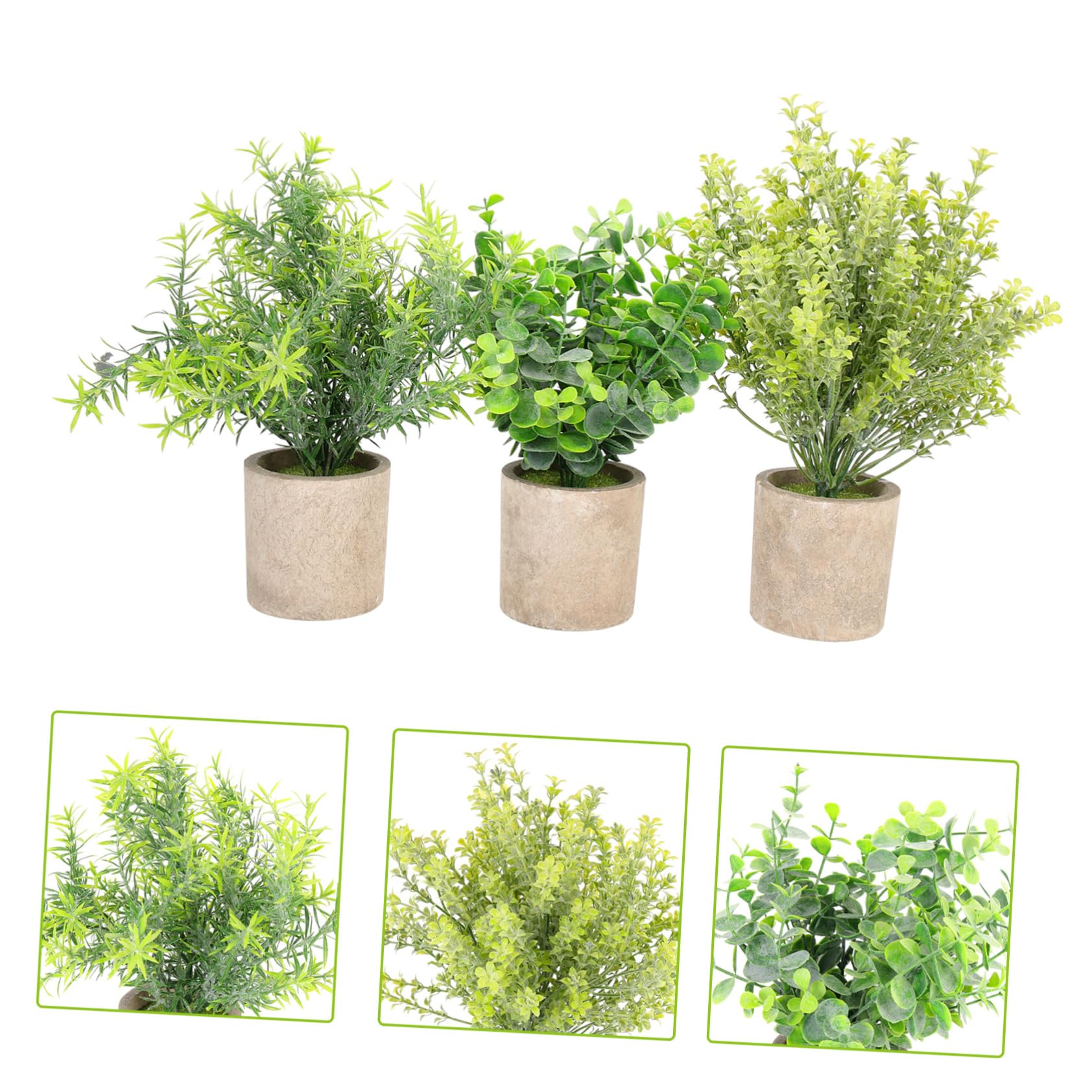 Mikikit Bonsái Artificial de Eucalipto en Maceta, 3 Piezas, Verde