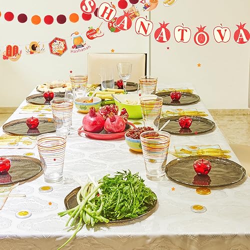 Miniatura 3 de Ctosree Guirnalda de banderines de Año Nuevo judío de Rosh Hashaná, decoración de Shana Tova, Shofar, miel, manzana, granada, pan, judío, día santo,