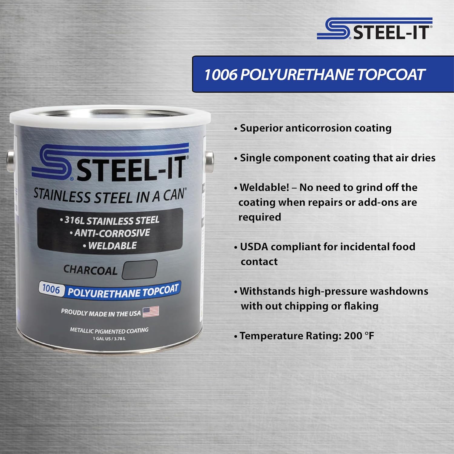 Steel-It 1006 Polyurethane Aerosol & Top Coat, Eight Cans of Sprayable Industrial Paint Coating, One Quart of Brush on Top Coat, Both Offering Superior Anticorrosion, In Charcoal