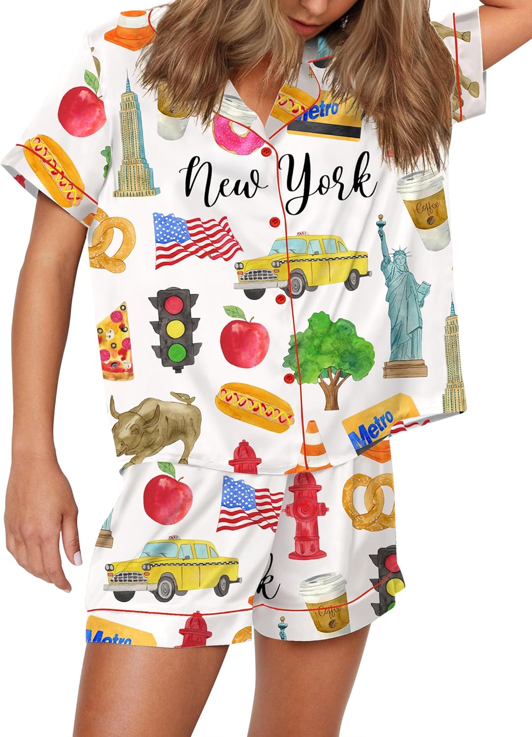 SHESHOW Satin Pajamas for Women Set Satin Button Down Short Sleeve Shirt and Shorts Summer Loungewear Size XS-XXL