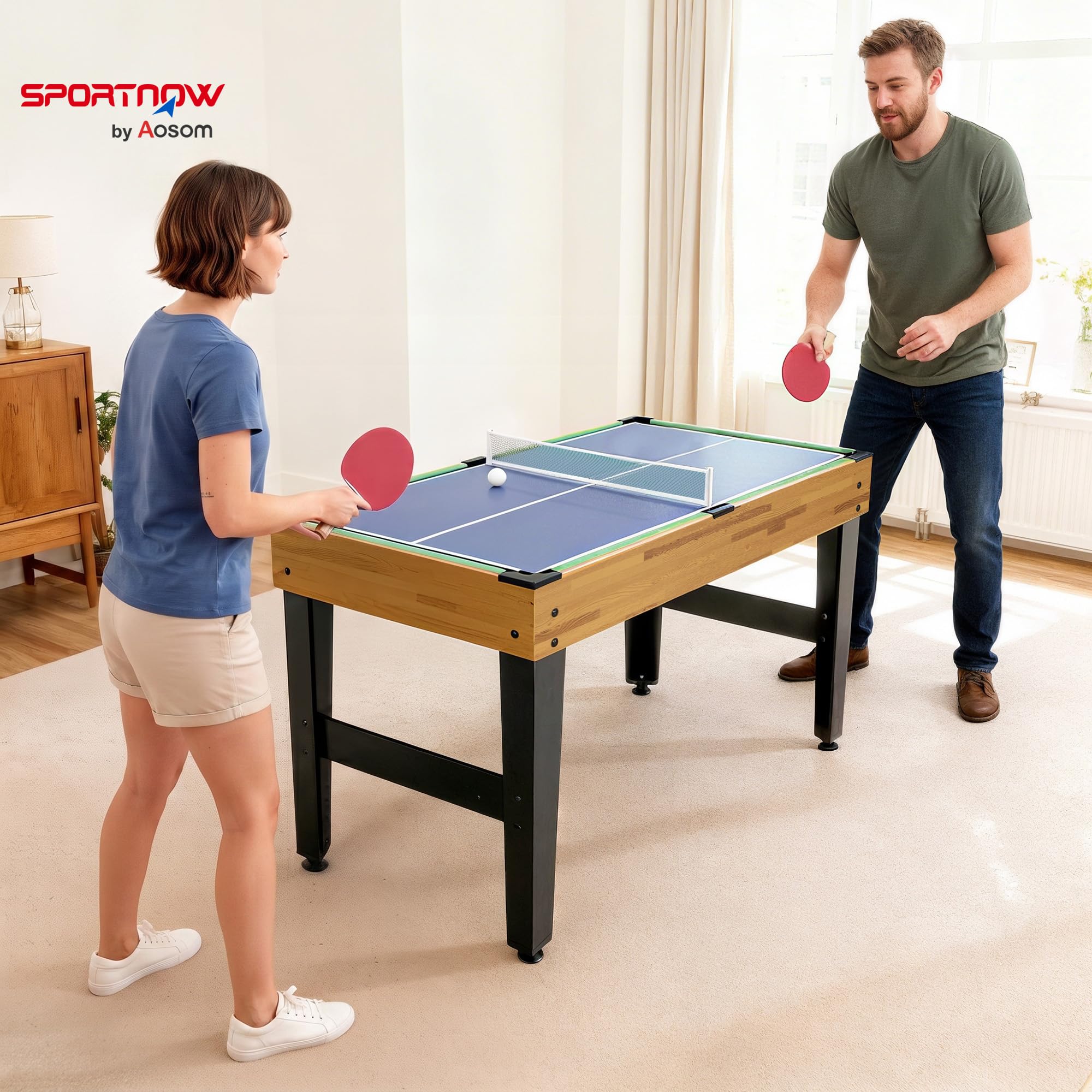 SPORTNOW Tavolo Multigioco 13 in 1 Multifunzione per Adulti Bambini | Tavolo da Gioco, Calcio Balilla, Biliardo, Ping Pong, Ice Hockey, Anelli, Scacchi, Backgammon, Dama, Bowling, Casa Scuola