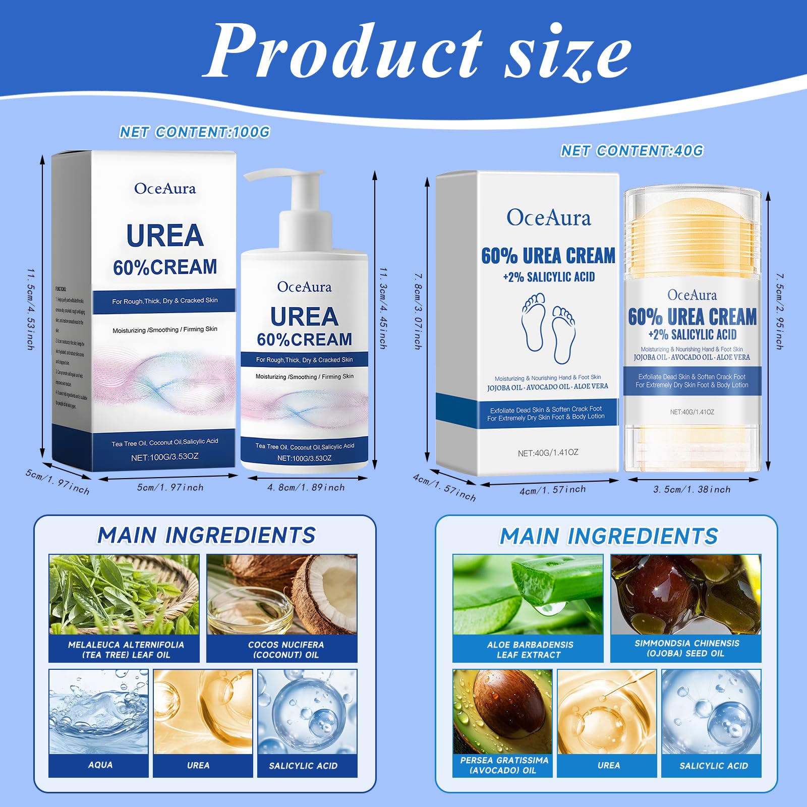 Crema Piedi Urea 60%,Crema Urea,100g panna Idratante +40g Foot panna Stick,Un'idratazione Profonda,per la Riparazione di e Mani,lozione per Piedi per Pelle Secca,Screpolata
