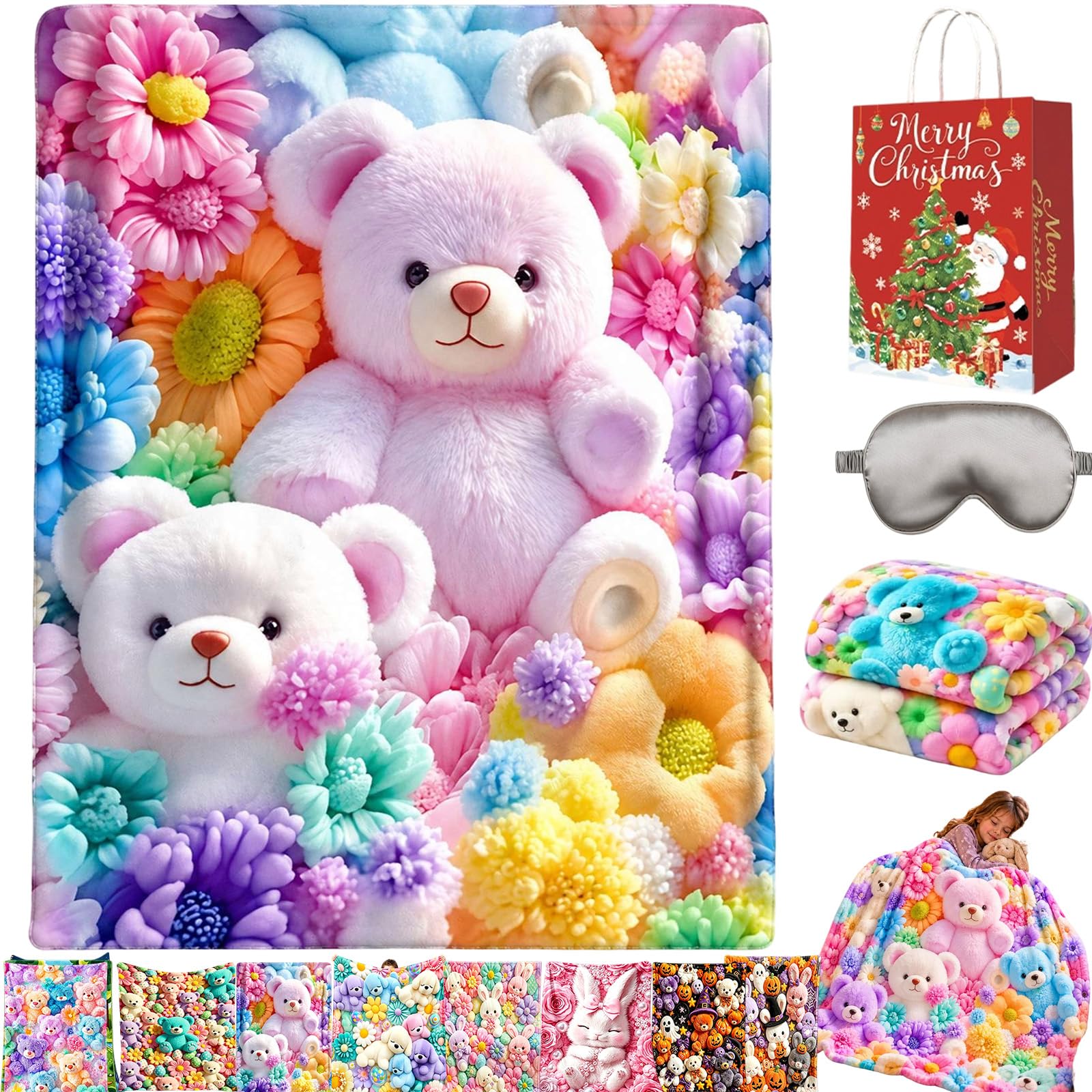 Teddy Pastel Floral Print Throw Blanket, Teddy Bear Blanket (C,30*40in)