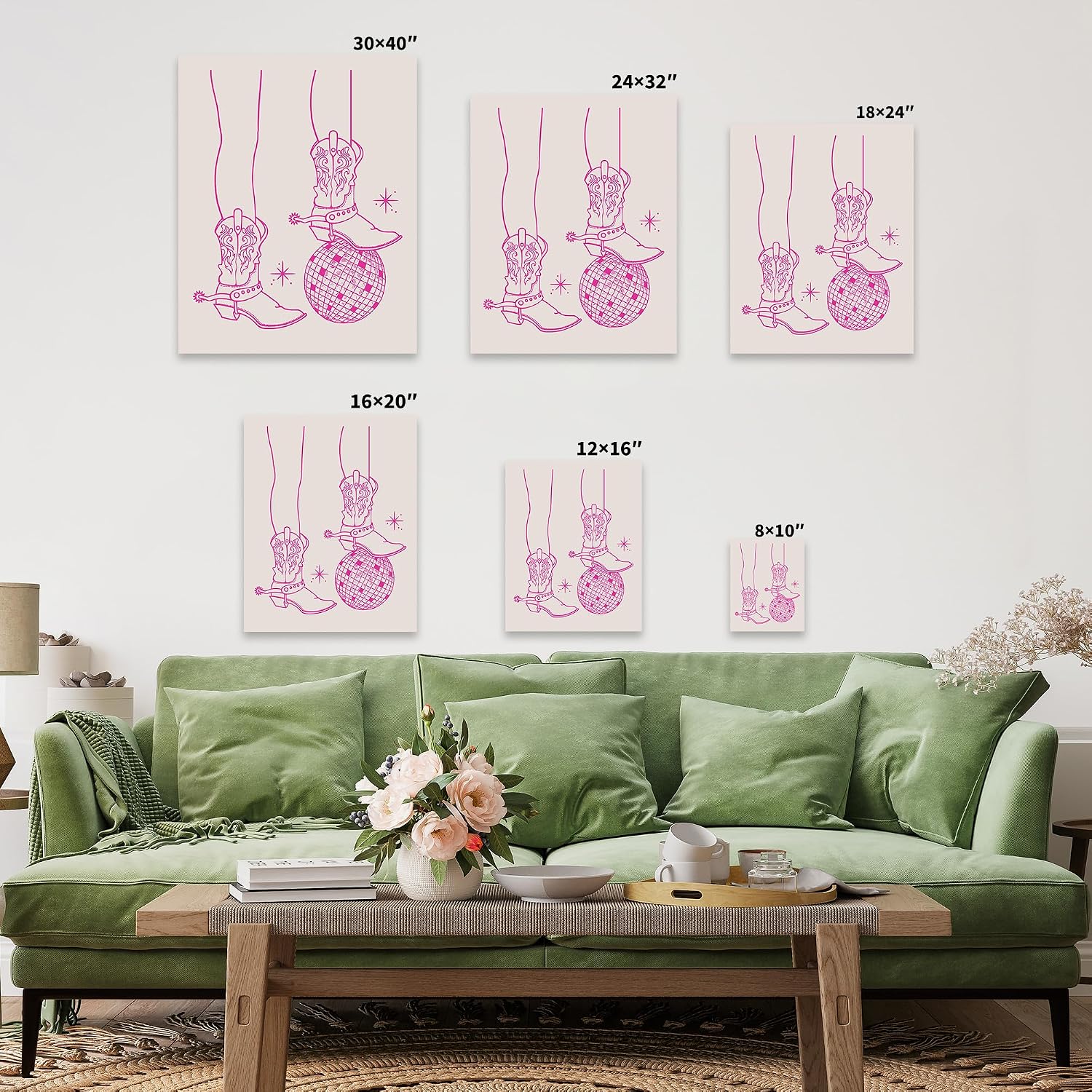 Poster Master Master Pink Disco Darlin Canvas - Retro Cowgirl Print - Wild West & Disco Art - Gift for Men & Women - Decor for Bar, Club or Restaurant - 8x10 STRETCHED Canvas