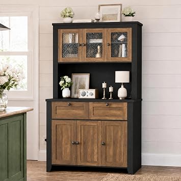Garvee 66" Tall Pantry Cabinet with LED Lights & Charging Station, Kitchen Pantry Storage Cabinet Kitchen Hutch Coffee Bar with Adjustable Shelves for Dining Room, Living Room