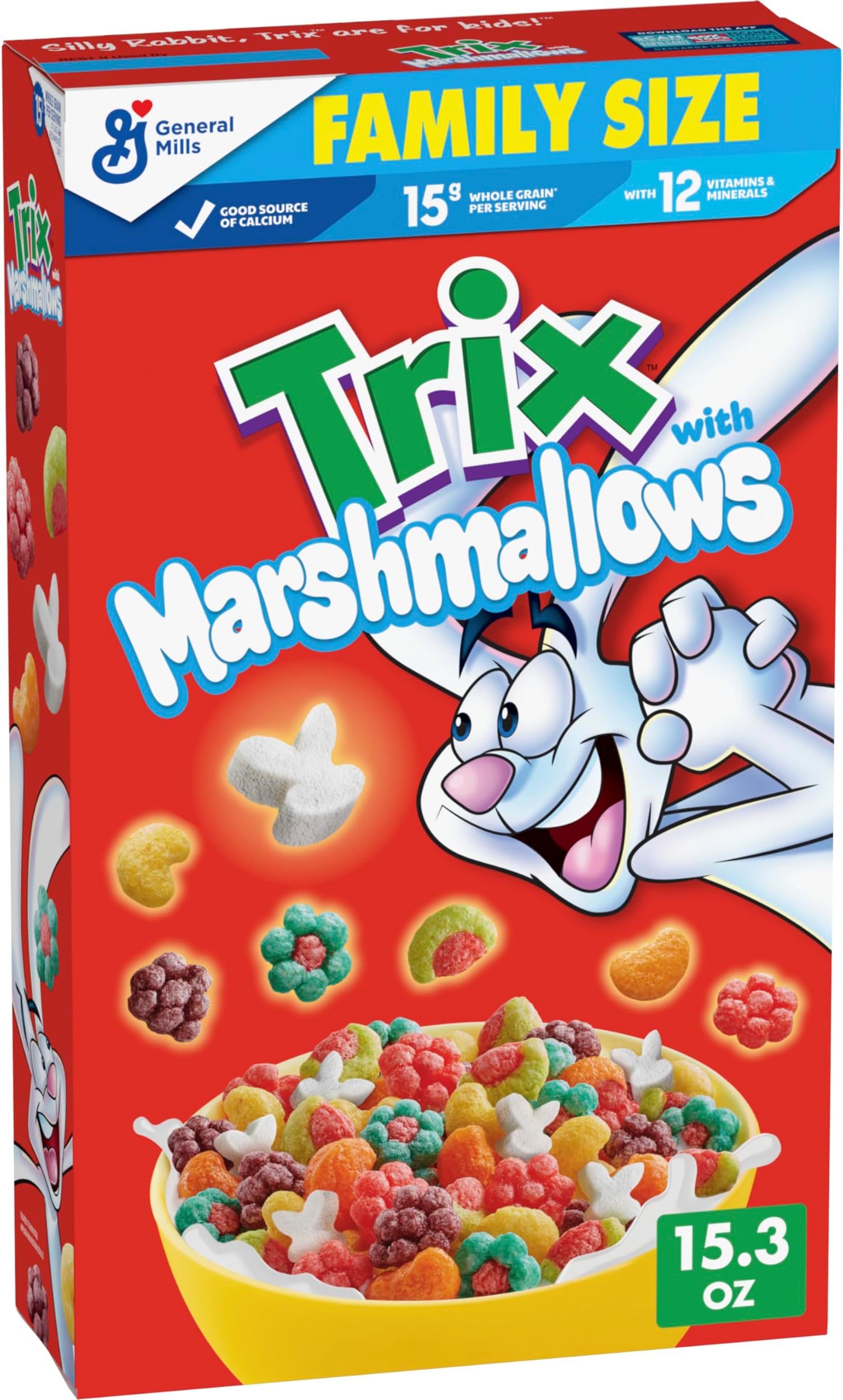 Trix Fruity Breakfast Cereal With Marshmallows, Made With Whole Grain, Family Size, 15.3 oz