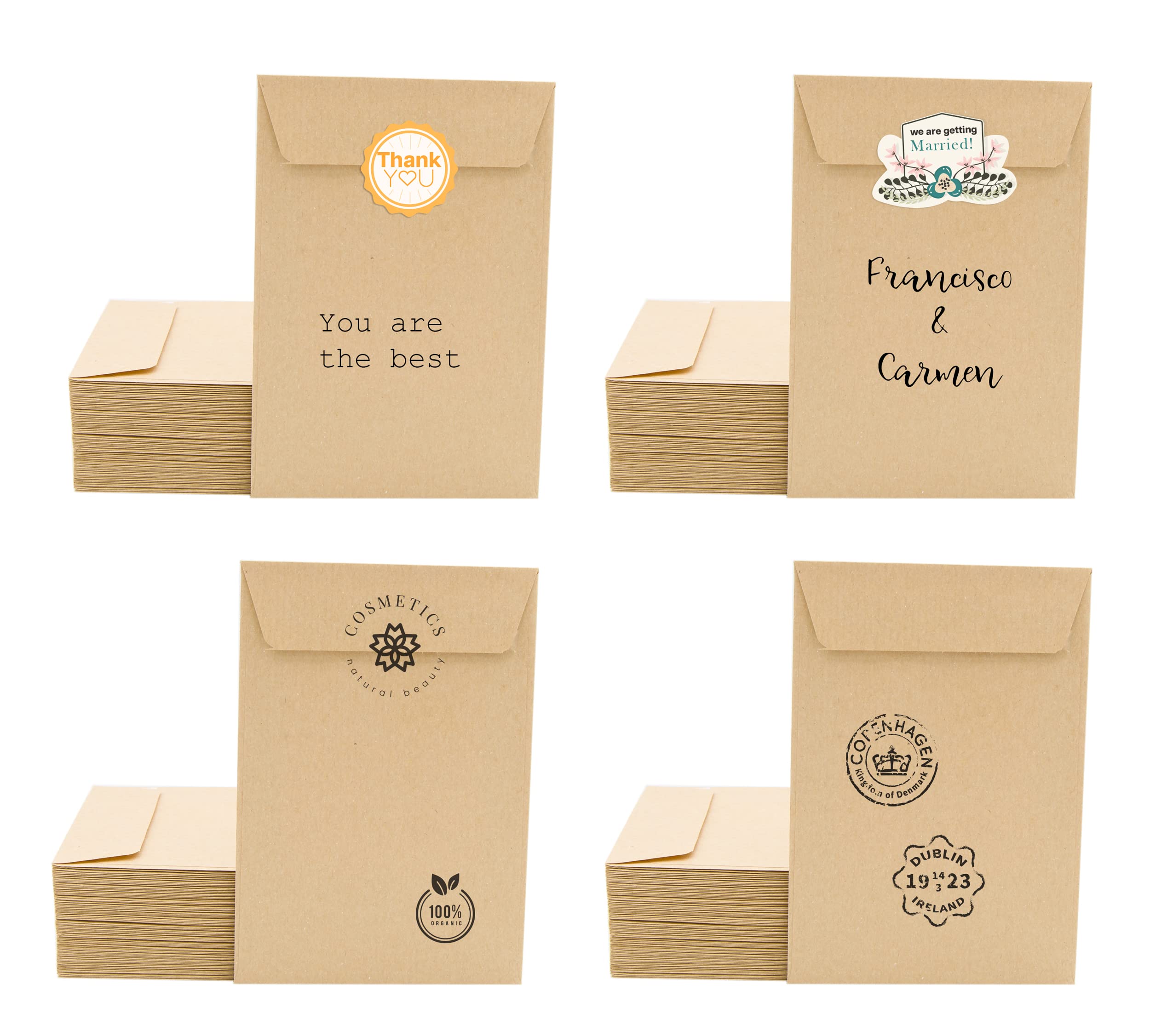 M-Office - Sobres de papel kraft, pequeños sobres de silicona para invitaciones o bolsas de regalo para invitados de boda, 100 x 145 mm, sobres para joyas o semillas · M-Office (100 unidades)