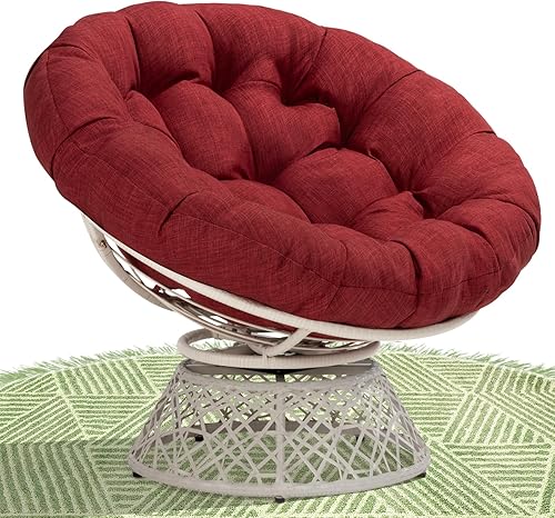 Miniatura 8 de Bme Silla Papasan de mimbre ergonómica de 40" con cojín de tela de densidad suave y gruesa, estructura de acero de alta capacidad, giro de 360