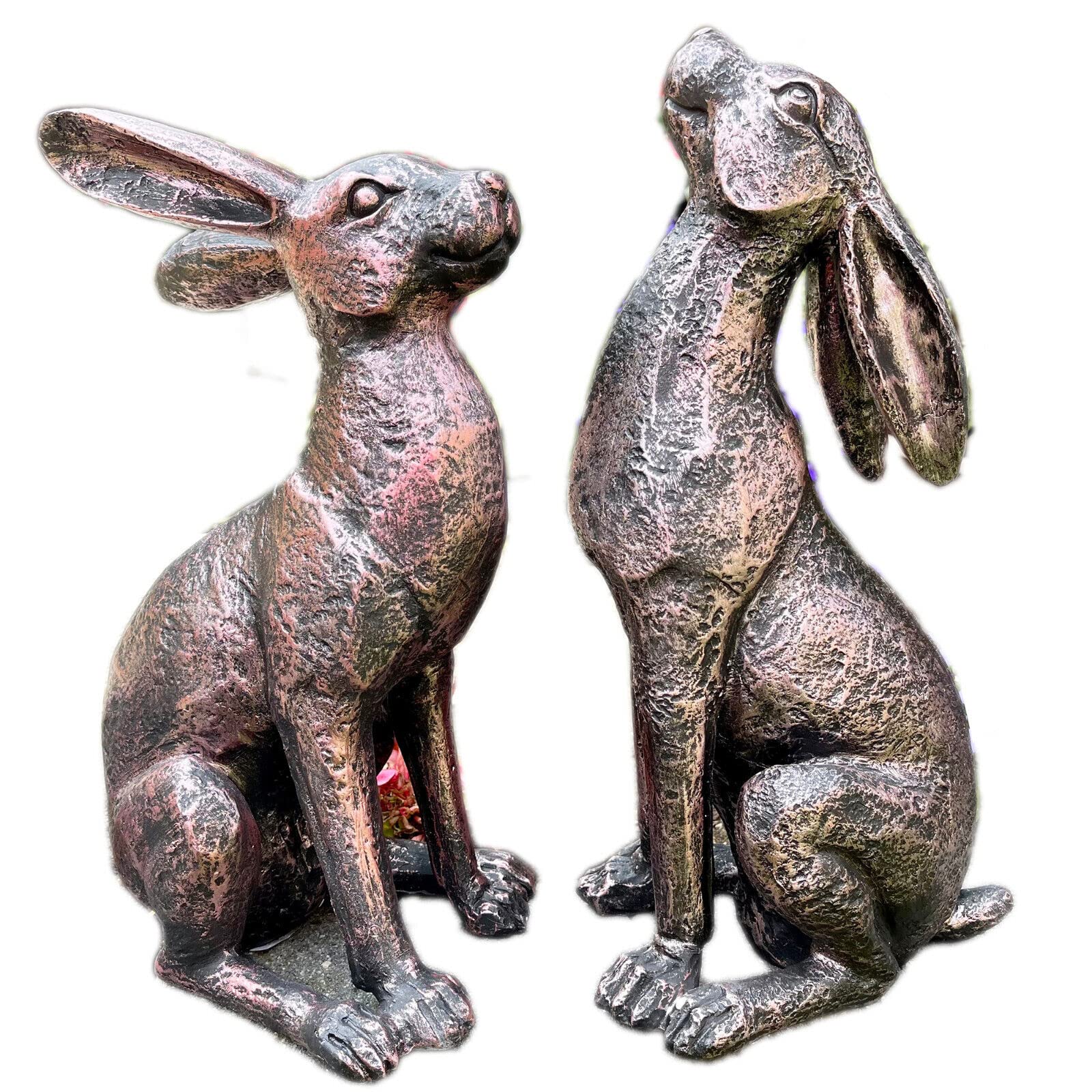Darthome Bronze Garden Hare Ornaments Set Of 2 Moongazing Alert Resin Animal Sculpture