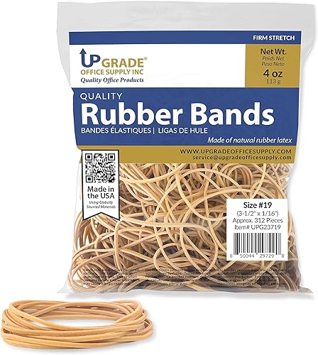 Upgrade Office Supply UPG23719 Bandas de goma, tamaño #19 (3-12" x 116"), bolsa de 14 libra, crepe natural, hecho en USA