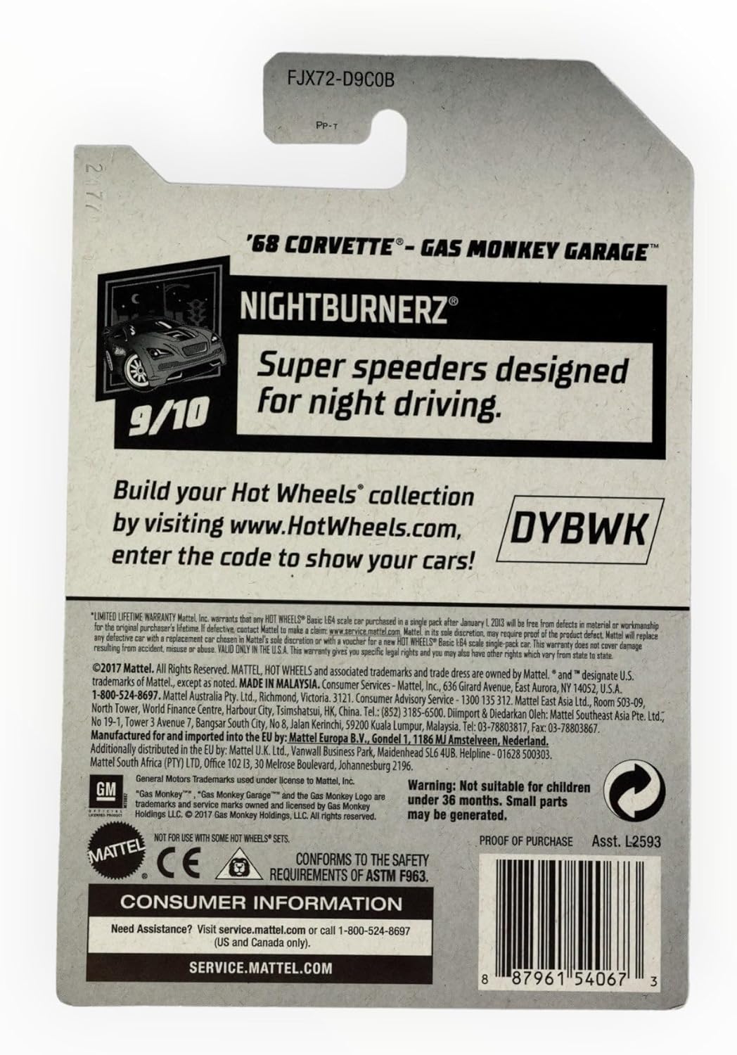 Hot Wheels 2018 Int'l Card '68 Corvette - Gas Monkey Garage 41/365 Nightburnerz Blue Die-Cast Model Vehicle