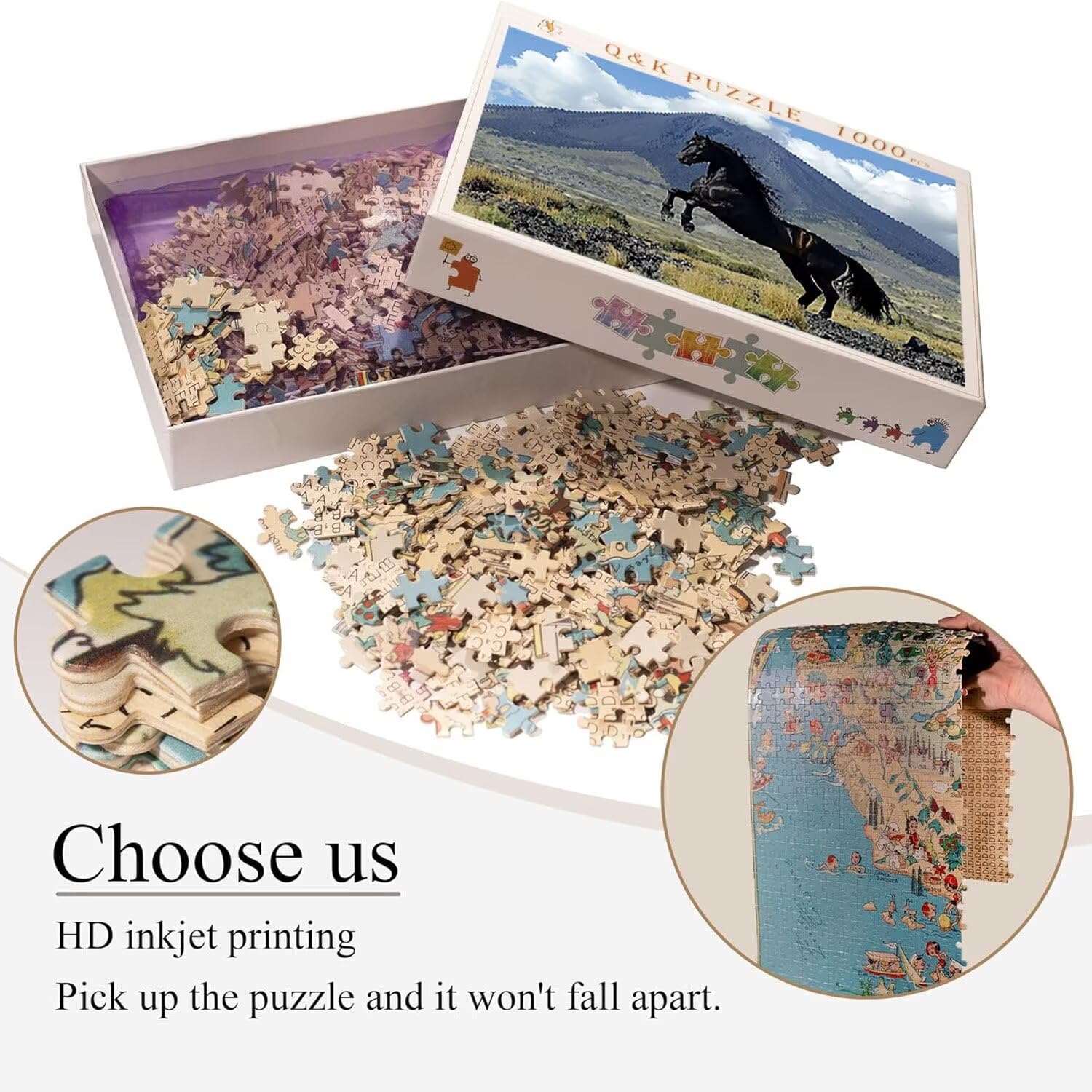 Puzzle de Madera para Adultos 1000 Piezas - Animales Caballos, Obra de Arte de Juego de Rompecabezas para Adultos, Puzzle de Impresión de Alta Definición Multicolor, Pasatiempo Creativo Regalo d-162