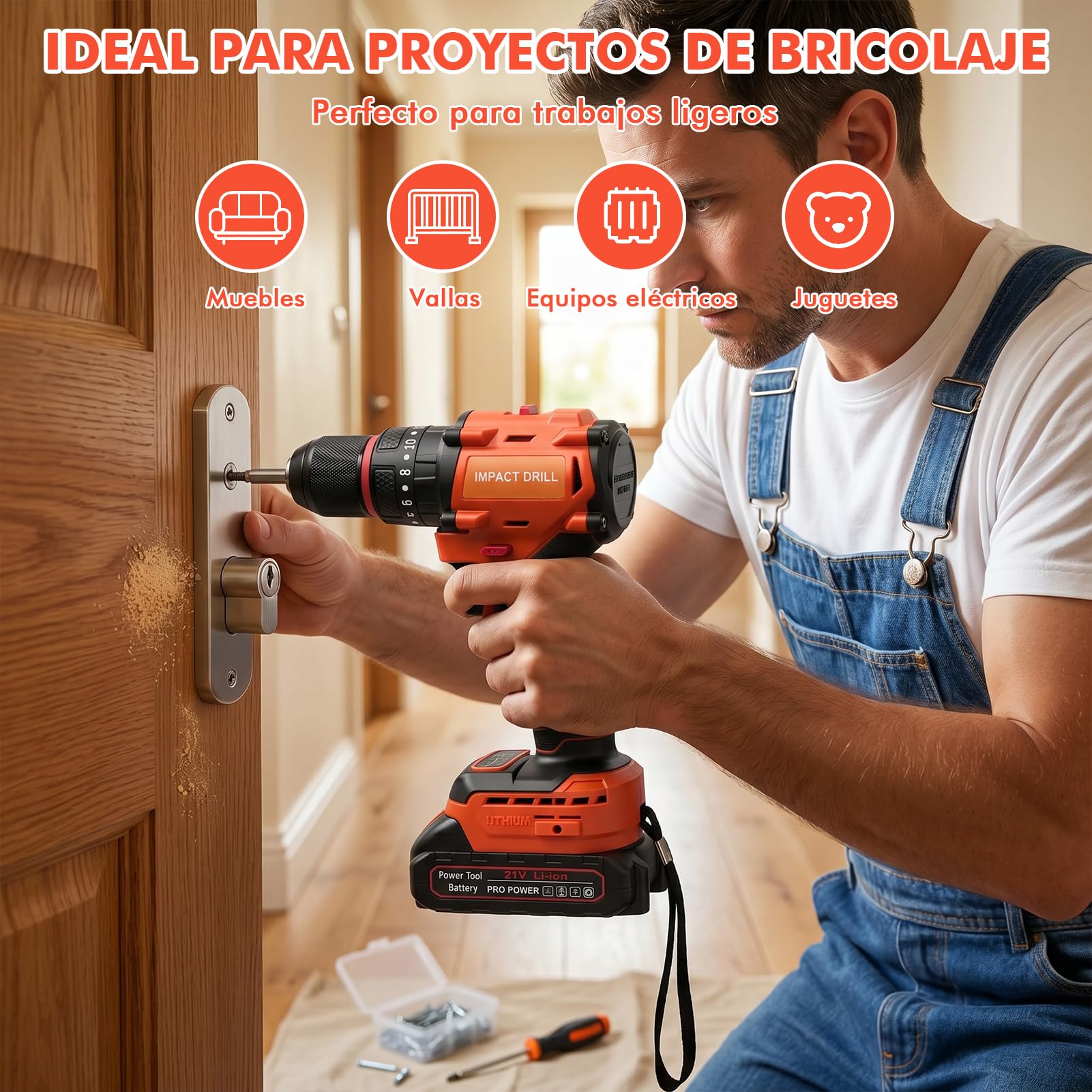 Taladro Percutor a Batería 21V, 2 Baterías 1.5Ah, 50Nm, 20+1 Ajustes de Par | Taladro Atornillador Eléctrico, 2 Velocidad, 24 Accesorios, LED Luz para Hogar, Bricolaje, Destornillador Eléctrico Brushless