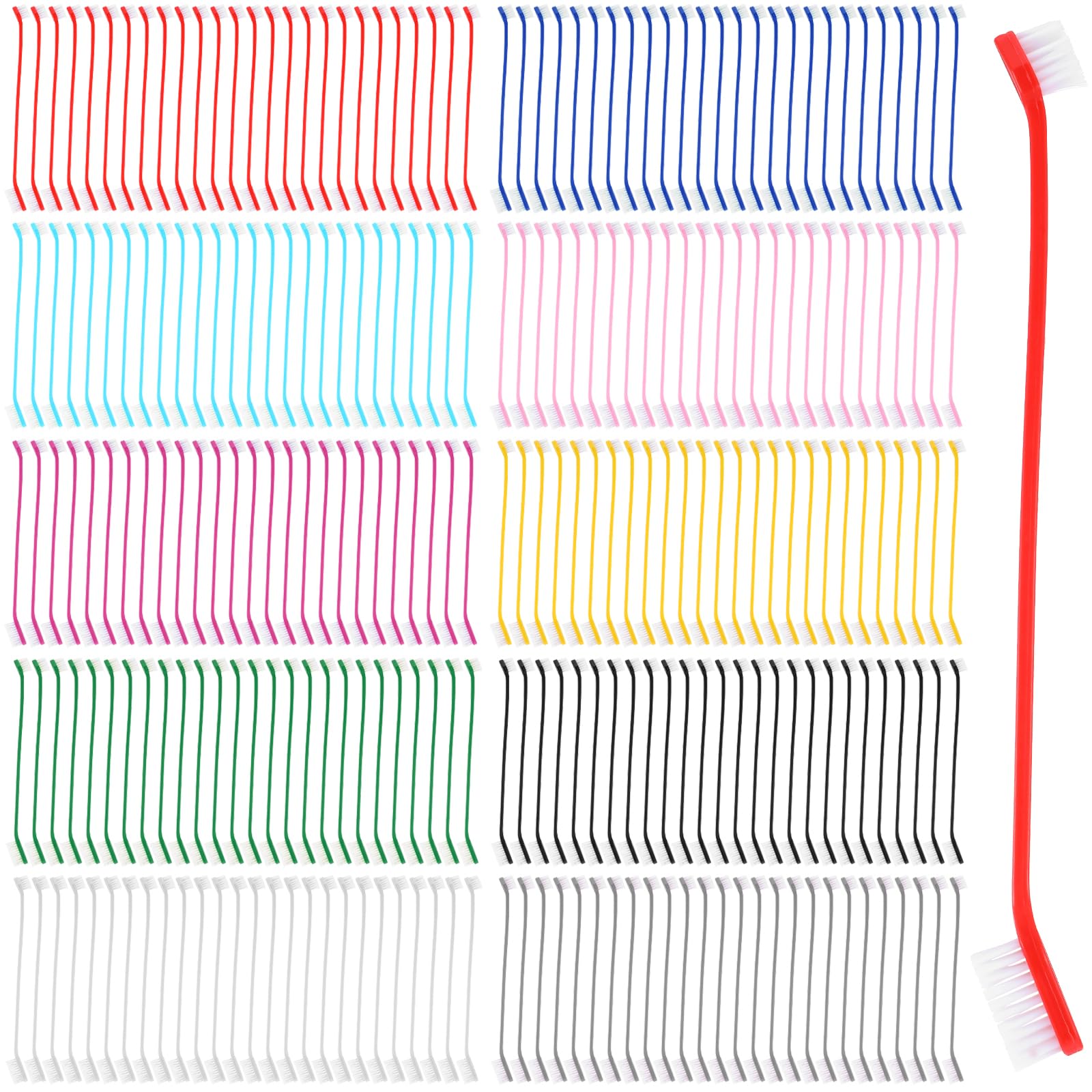300 cepillos de dientes de perro a granel de doble cabeza de mango largo cepillo de dientes de plástico para perros grandes y pequeños, gatos, cachorros, limpieza de dientes dentales