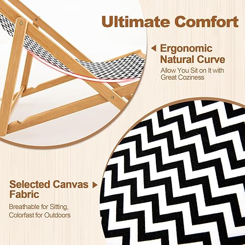 Miniatura 4 de Giantex Silla de camping plegable para patio  Silla de exterior con 3 posiciones ajustables, lona transpirable, silla de bambú para exterior,