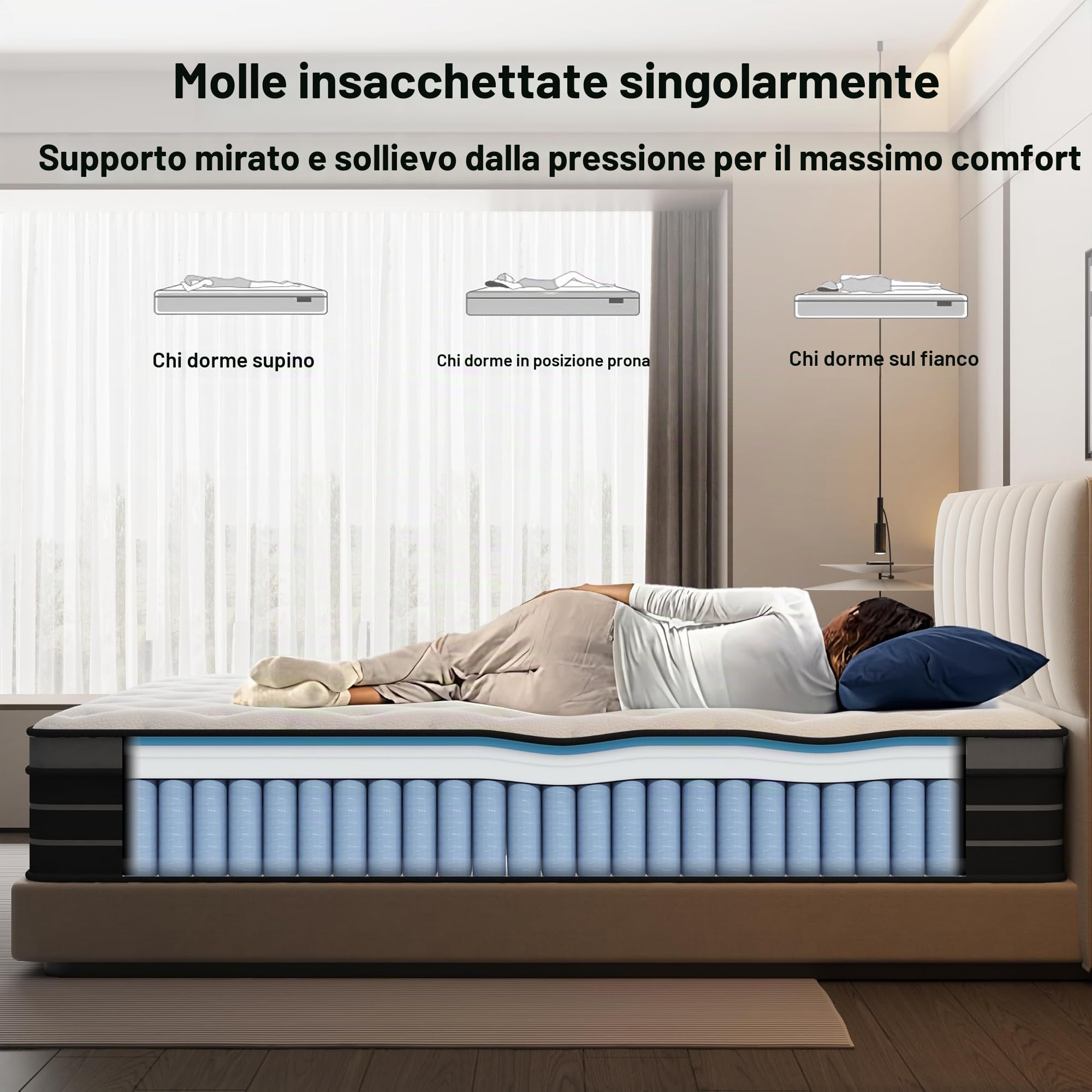 Materasso di 120 x 200 cm con sommiere a molle, durezza H3, adatto per bambini e adulti, certificato Öko-Tex, materasso ergonomico a 7 zone, altezza 20 cm