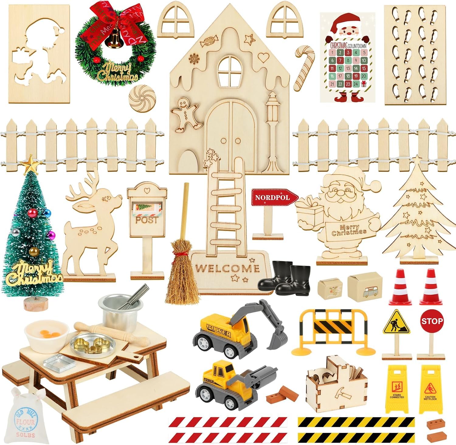 Porta Elfo Di Natale 58 Pezzi – Kit Fai Da Te Con Accessori In Legno, Casetta Degli Gnomi, Miniatura Magica Per Bambini - 2