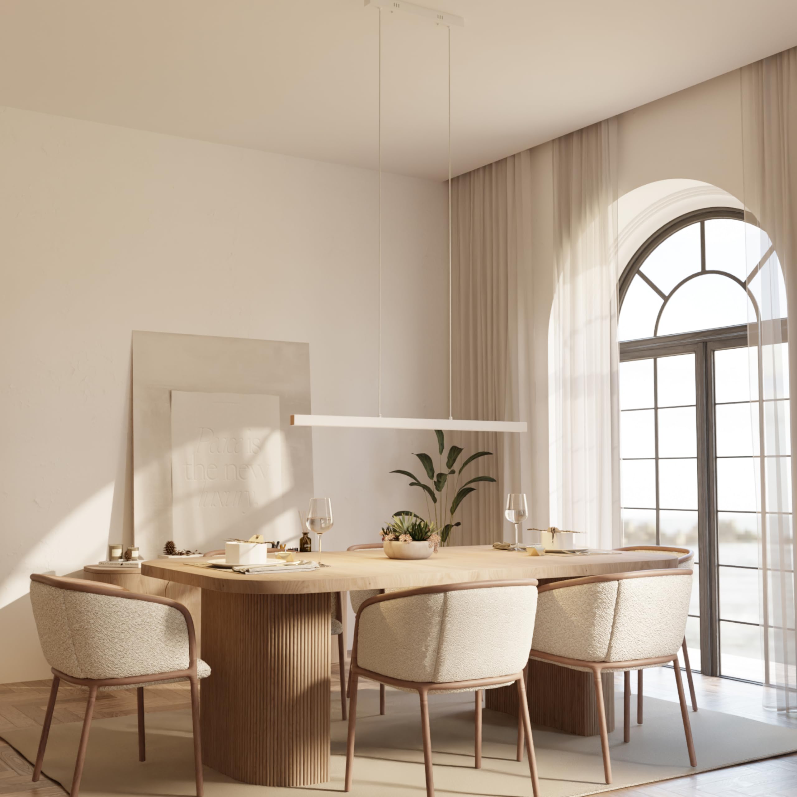 Dimmbare Pendelleuchte 'Calimera', LED Deckenleuchte, moderne Hängelampe Esstisch Wohnzimmer Smart Home Alexa Google Home Tuya Weiß 150cm