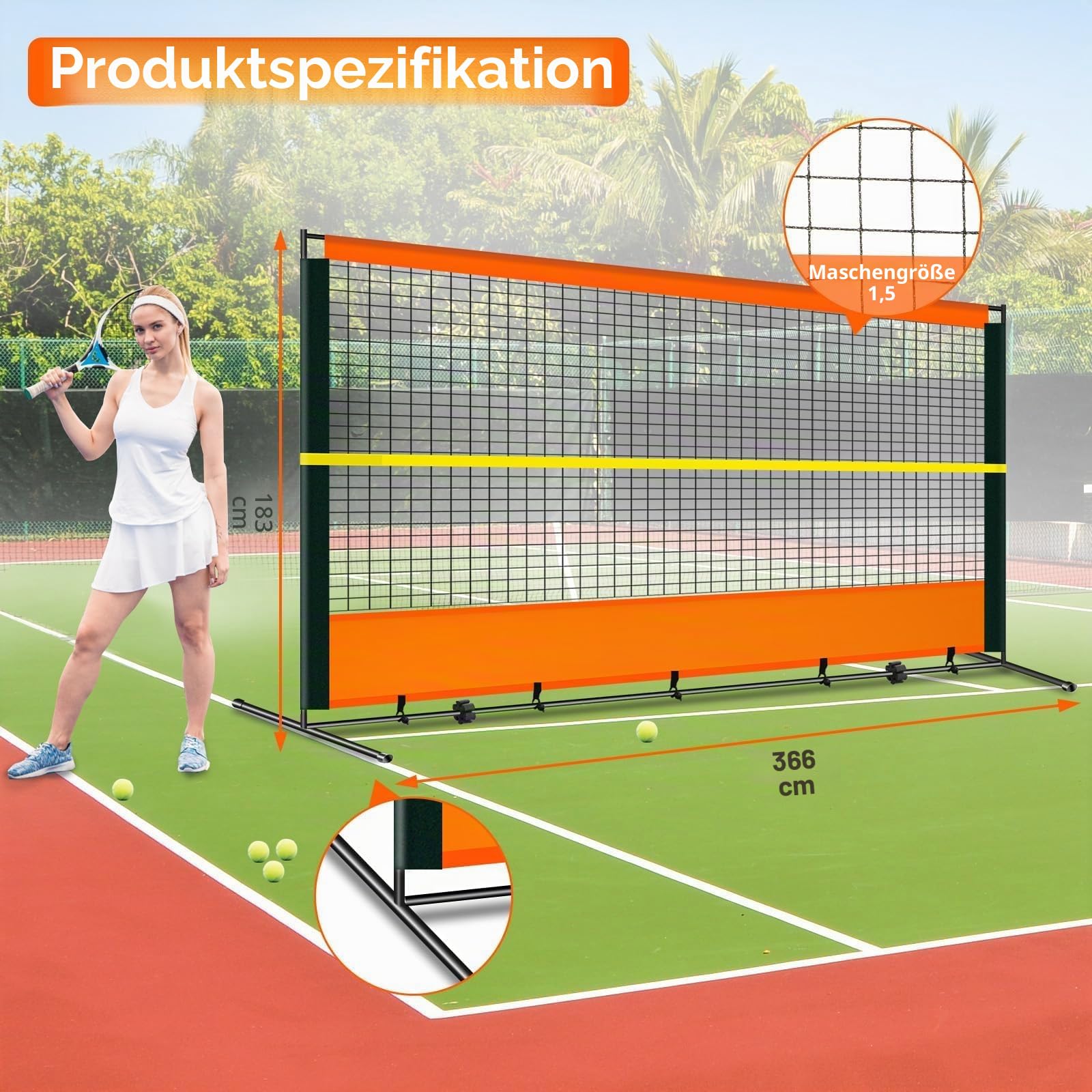 Tennis Rebound Practice Wall - 12ft x 6ft Rebounder Net for Tennis & Racquet Sports Ball & Pickleball, Training Tennis Backboard Net for Court Backyard and Indoor & Outdoor Training