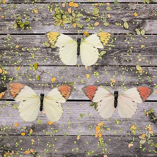 Berfutall - Juego de 12 decoraciones de mariposa de plumas para Halloween, decoraciones de Acción de Gracias