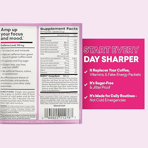 Miniatura 3 de EBOOST Super Powder Drink Mix - Pink Lemonade 0.2 oz 20 Pack Hydration Energizer Electrolytes Powder - 13 Vitamins & Minerals - 110 mg Caffeine - 0