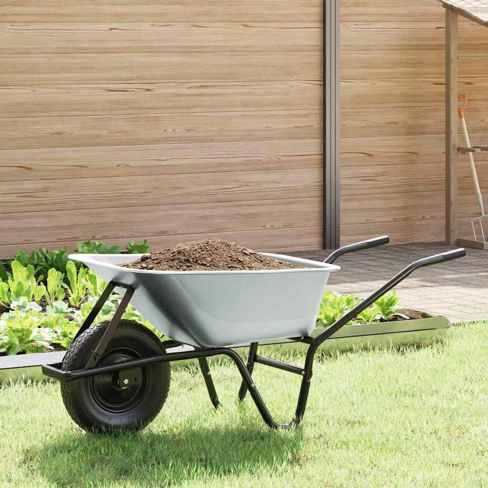 Geecher Carriola da Giardinaggio, con Ruota Gonfiabile da 35 cm, Dimensioni 141 x 60 x 57 cm, in Acciaio, per Trasporto di Terra e Piante, Ideale per Giardinieri e Appassionati